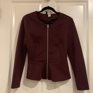 Maroon/burgundy peplum blazer jacket